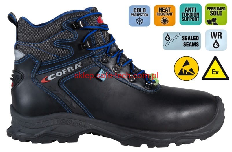 Buty robocze z podnoskiem Cofra Magdenburg ESD S7S HI CI SC SR HRO FO LG (widok z piktogramami)
