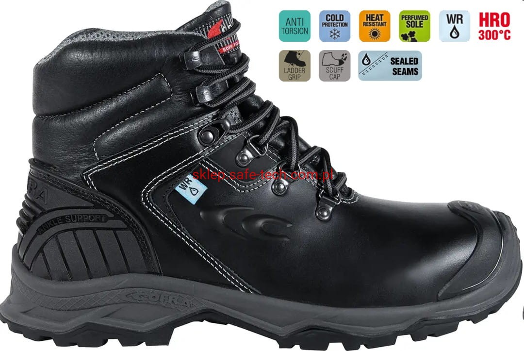 Buty robocze z podnoskiem Cofra Pirenei Black S7S HI CI HRO LG SC FO SR (widok z piktogramami)
