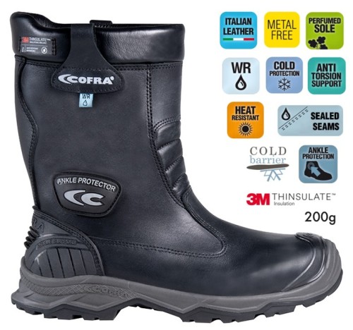 Buty robocze z podnoskiem Cofra Raxalpe S7S HI CI AN SC SR HRO FO LG (widok z piktogramami)
