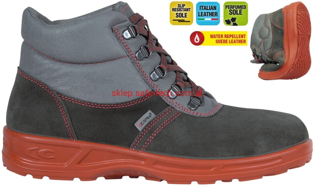 Buty robocze dekarskie Cofra Dachdecker Grey O3S FO SR (widok z piktogramami)
